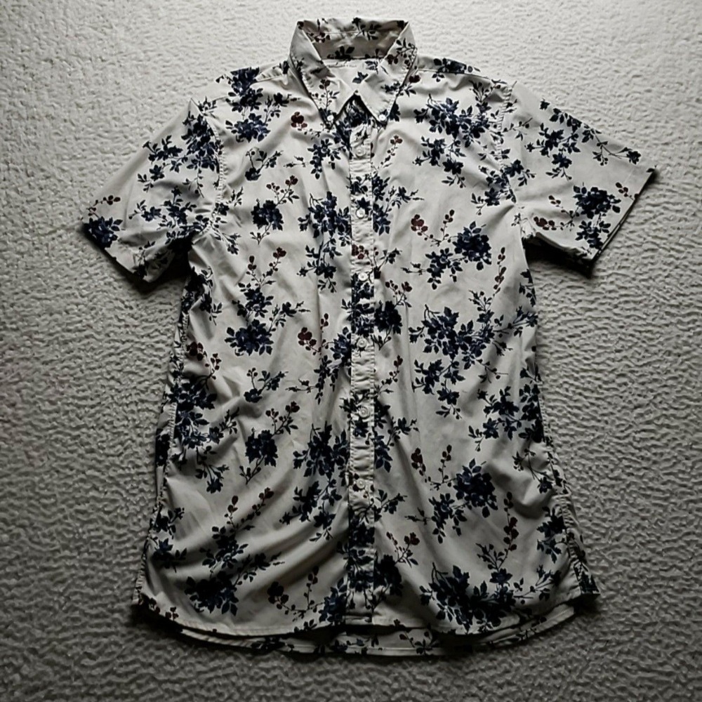 Abercrombie & Fitch Shirt Mens MT White Floral Short Sleeve Stretch Button-Up